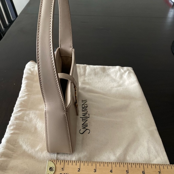 Saint Laurent Taupe Leather Shoulder Bag with Gold YSL Emblem - Picture 4 of 10